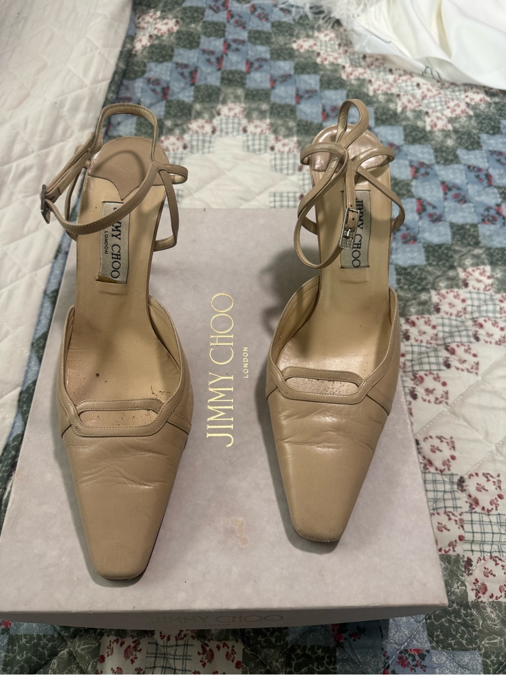 Jimmy Choo Beige Leather Pointed Slingback Heels